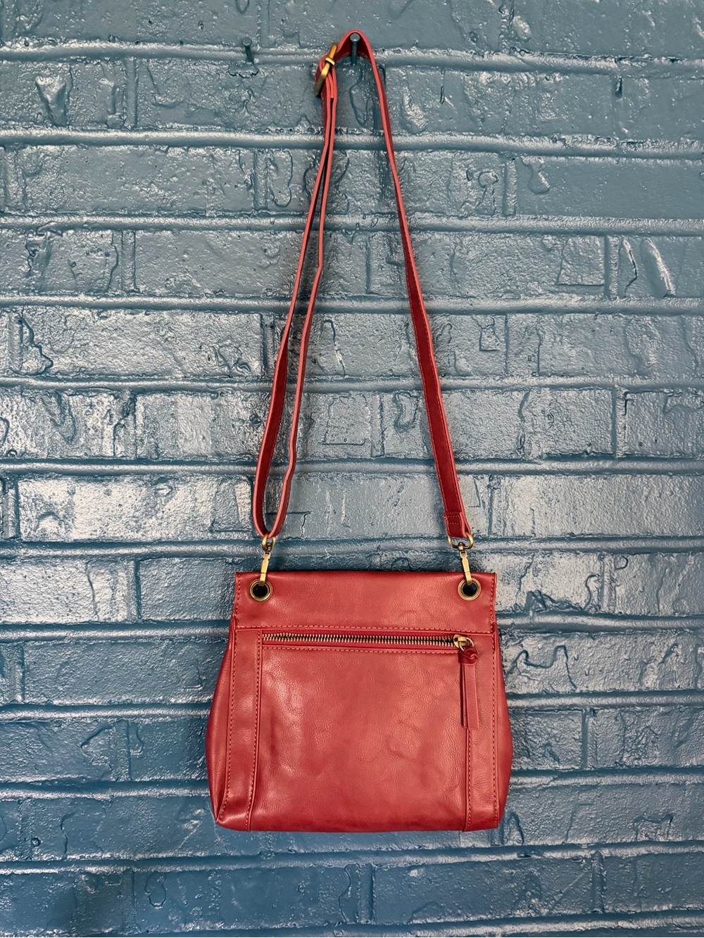 Red Leather Crossbody Bag - Sleek Everyday Shoulder Bag